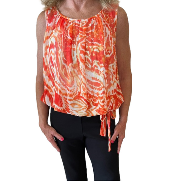 Cache Tops - Cache Blouse in Orange and White